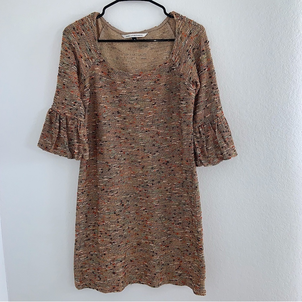 Diane Von Furstenberg Sens Boucle Mini Tweed Dress Flouncy Flutter Sleeve